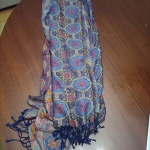Colorful Patterned Scarf with Fringe